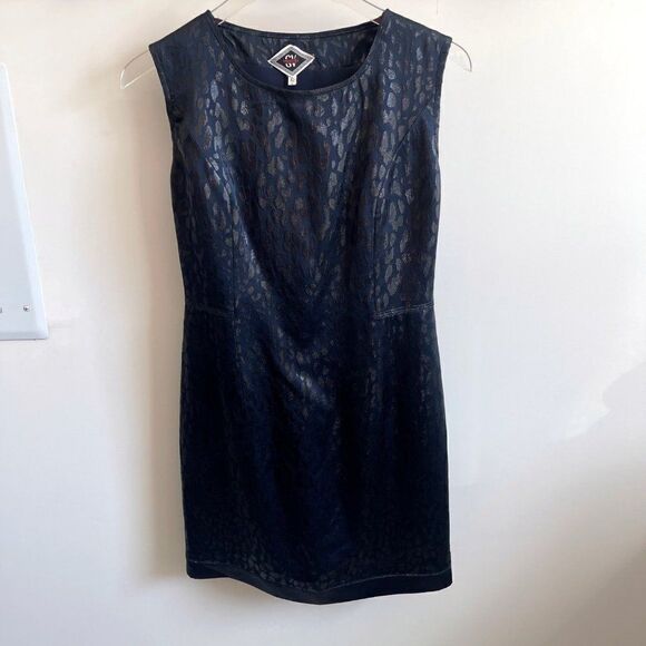 Vintage Versace Versatile Black Navy Cheetah Leopard 90s Dress Cocktail Large 42 - Picture 1 of 10